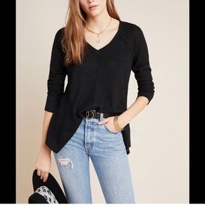 Anthropologie Maeve Black Harley Pullover Black Waffle Sweater Size Small